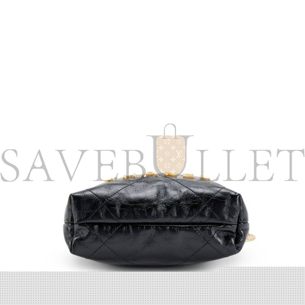 Ch*el master shiny crumpled calfskin quilted pearl mini Ch*el 22 black as3980 (20*19*6cm)